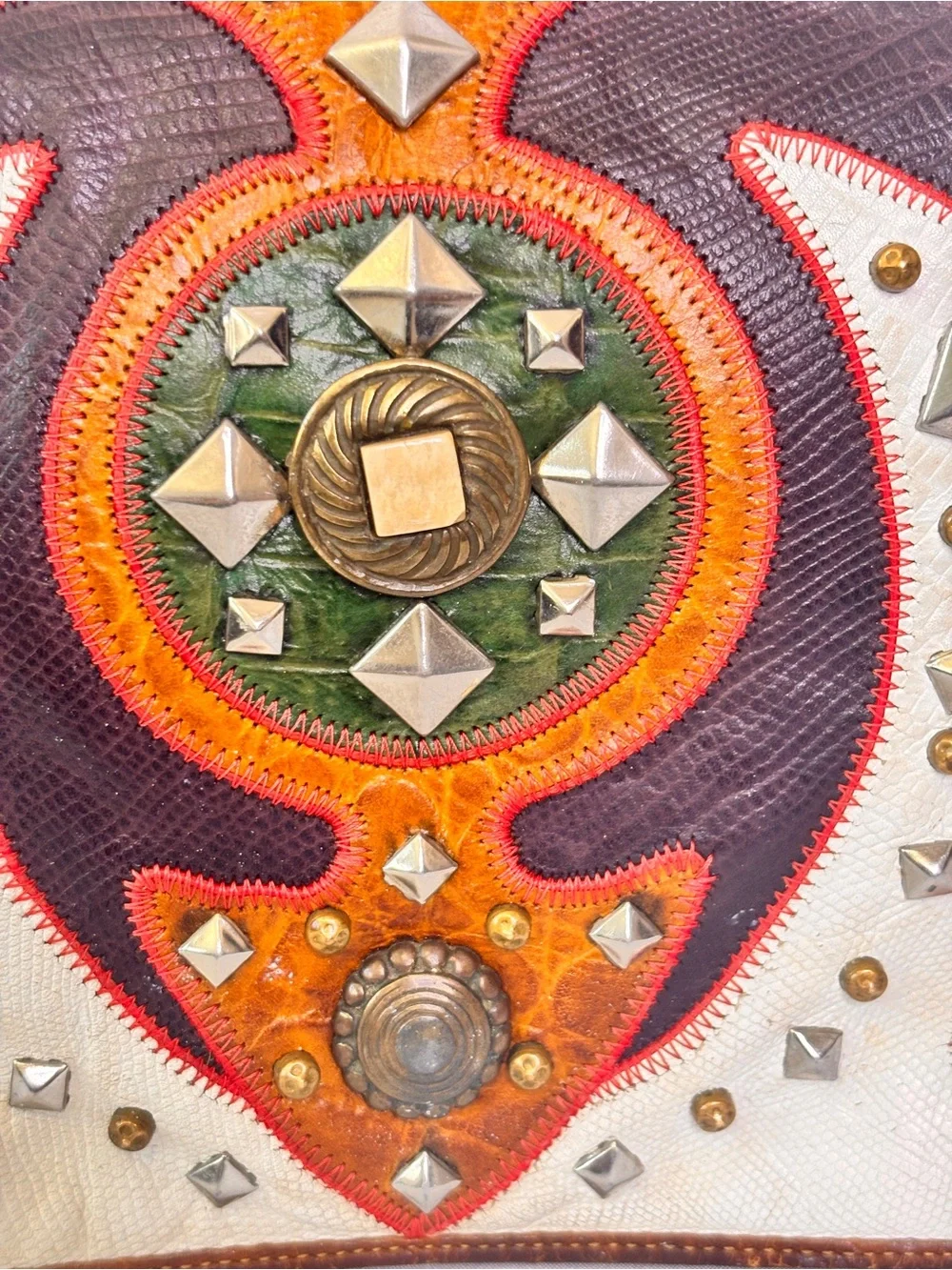 Sharif Vintage Studded Artisan Embellished Multicolor Leather Crossbody Bag